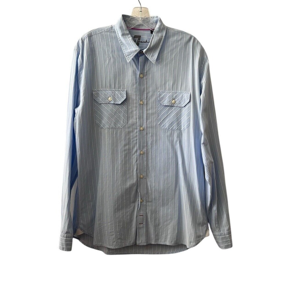 7 For All Mankind Button Down Shirt Men's M Baby Blue Stripe Long Sleeve Collar